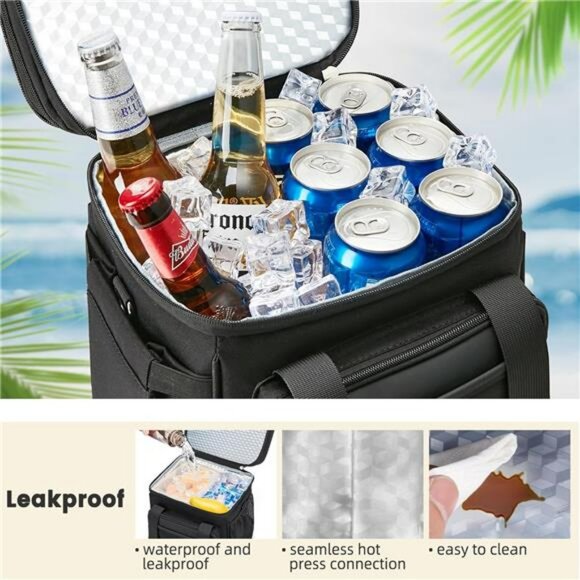 Large insulated lunch bag double deck leakproof cooler tote for work picnic trav - Picture 5 of 7